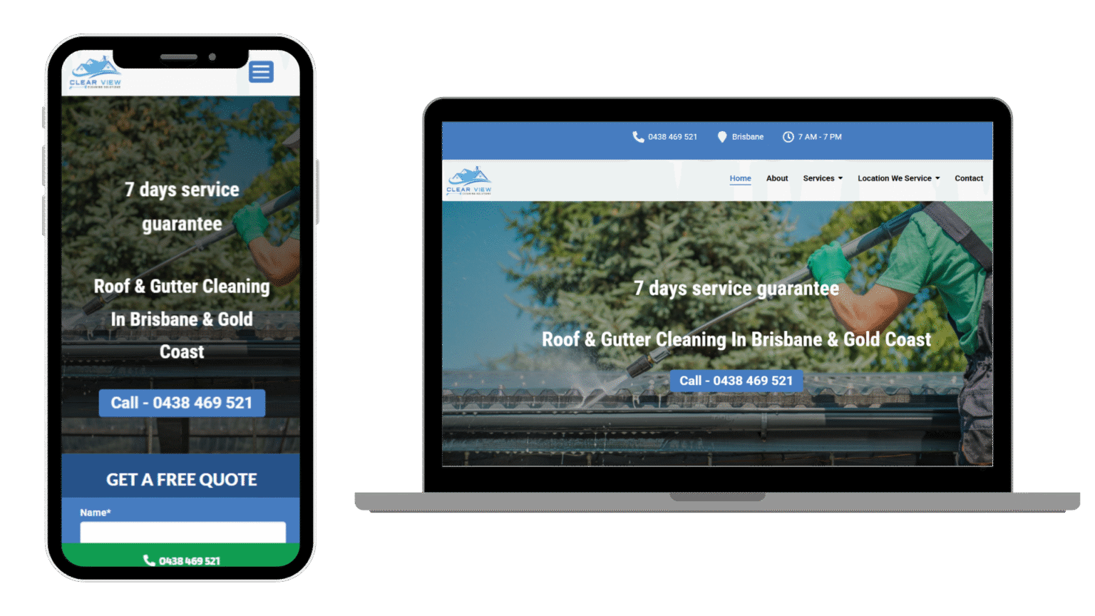 Clearview Cleaning website shown on mobile and desktop devices